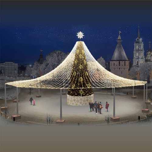 Световой шатер для елки 8 метров "Звездное Небо", 64 луча, Диаметр 20 метров